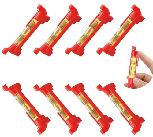 NIYATA 8 pz Livella a Bolla per Corda, Mini Livella a Bolla 75 mm, Livelli di Bolla con Filo di Sospensione per Muratura, Idraulica e Lavori di Precisione, Rosso