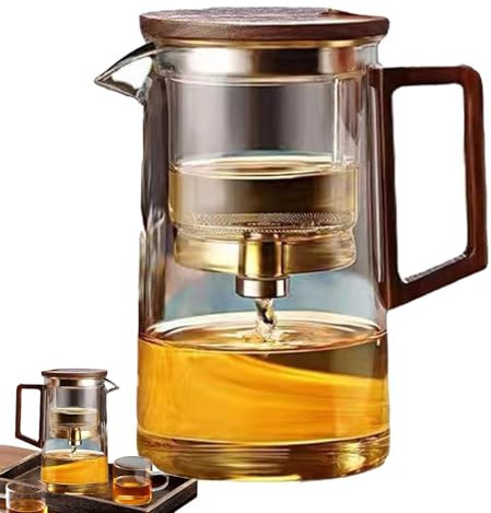 yupeuooe Teekanne mit Filter, Glasteekanne mit Sieb, 500 ml/750 ml Glas-Wassertrennungs-Teekanne mit Sieb, Ergonomische Magic-Teekanne für die Spülmaschine, transparenter One-Touch-Teezubereiter für
