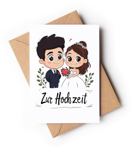 Vensetra Premium Glückwunschkarte zur Hochzeit mit Umschlag aus Kraftpapier | Hochzeitskarte Grußkarte Vermählung Just Married Wedding Brautpaar