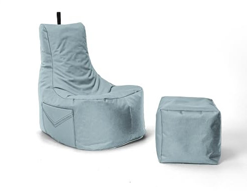 Nadimaideal Gaming Sitzsack XXL mit Hocker für Kinder, Teenager & Erwachsene | Indoor & Outdoor | Bodenkissen - Sessel - Beanbag bereits gefüllt | Füllung EPS Perlen (Grau, Einfarbig)