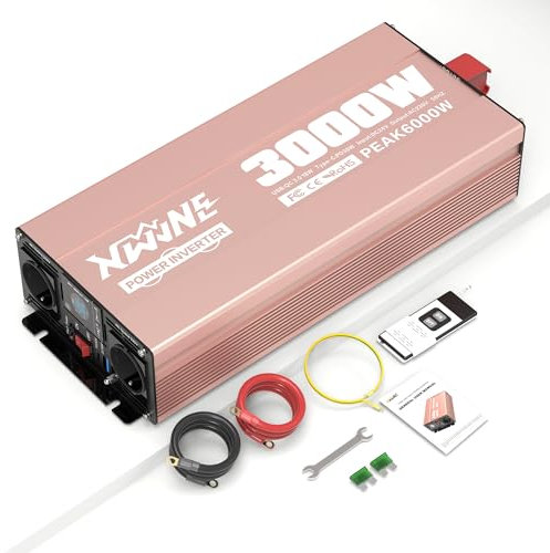 XWJNE 3000W Convertisseur 24V 220V Pur Sinus Transformateur, Onduleur avec 2 Prises UE, 1 USB-A, 1 USB-C, Écran LCD et Télécommande, Convertisseur de Tension pour Voiture, Camping, Voyage, Caravane