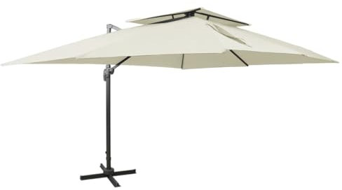 NQJIBUE Parasol de jardin déporté avec double plateau Sable 400 x 300 cm