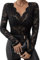 TouKingda Sexy Lace Floral Top for Women, Elegant V Neck Mesh Top See Through Lace Long Sleeve Tops, Fashion Slim Fit Base Shirt Casual Tee Shirts Clubwear Streetwear (Black-L)