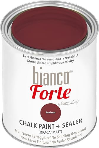 Bianco Forte - Bordeaux - (1L) Vernice a Gesso con Finitura/Protettivo 2-in-1: Chalk Paint Super Resistente per Mobili, Pareti e Porte – Asciugatura Rapida, Interni/Esterni, Opaca