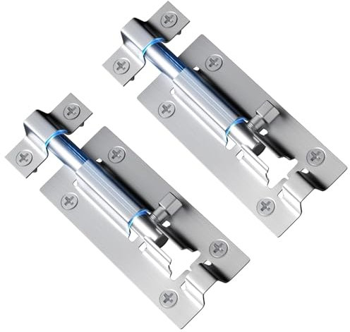 Door Lock Bolt with Screws, 2PCS Stainless Steel Door Latch, Silver Slide Bolts Lock, Security Barrel Sliding Latch, Catch Latch for Bathroom, Bedroom, Garden, Toilet