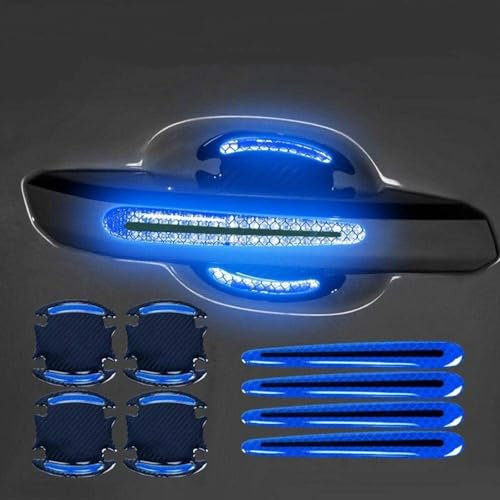 8Pcs Car Door Handle Protectors for Mini coopers R56 R50 R51 R52 R53 R52 R55 R57 r58 r59 R60, Carbon Fiber Scratch Protection Sticker Car Door Handle Safety Reflective Strips,Blue