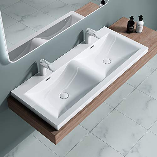 doporro Lavabo Doble Empotrado 120x48x14 cm – Fregadero Encastrado Blanco de Mármol Fundido Colossum03