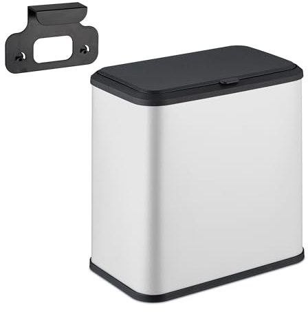 Relaxdays, Superbe Poubelle, capacité 5 litres, Plastique et métal, pour la Cuisine ou la Salle de Bain, Blanche
