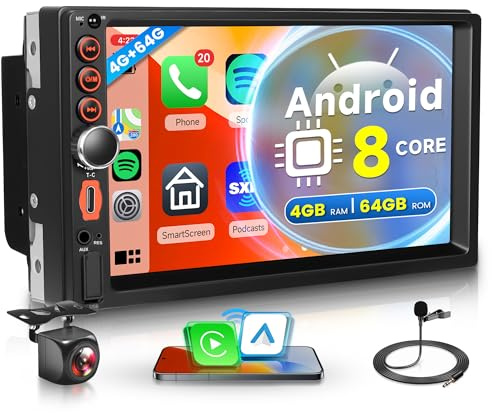 8 Core 4G+64G Inalámbrico Carplay Android Radio Coche 2 Din con Inalámbrico Android Auto GPS Navi WiFi 7 Pulgadas Touchscreen Radio Coche con Mirror Link Bluetooth FM/RDS/DSP EQ/USB/SWC Cámara Trasera