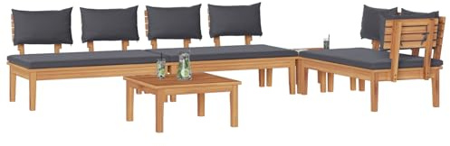 Vopese Teak-Garten-Sofa Set mit Polster, Modernes Design, 110 cm Sitzbreite, Braun-Grau Model3356875