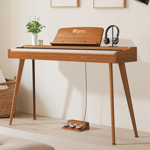 Rhymo Digital Piano 88 Key Weighted Keyboard with Stand，Progressive Hammer Action Electronic Piano，Beginner Keyboard Piano ，Full Keyboard Piano with Triple Pedal，Sheet Music Stand，Usb-Midi，Wood