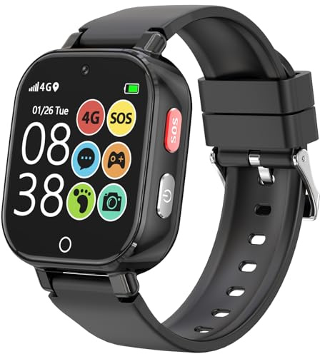 Alutoria 4G Montre Connectée Enfant-Smartwatch pour Filles Garçons avec GPS et Appel Vidéo Chat SOS Jeux Mode Classe Podomètre Réveil- Montre Enfants pour 5-13 Ans Noir Clair