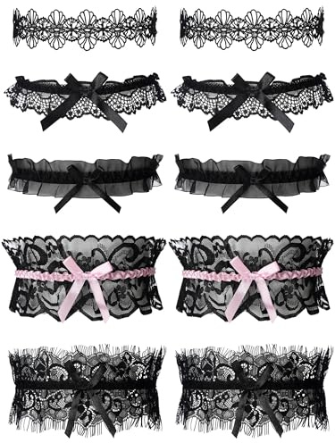 Boao 10 Pcs Lace Garter for Women, Leg Garters for Thigh