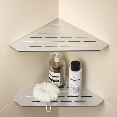 Bernkot Duschablage Ecke Edelstahl,Heavy Duty Eckregal für Geflieste Wände | 3 mm Stärke, vertieftes Badezimmer-Regal, pentagonales Duschregal Ecke für die Dusche, gebürstete Ablage Dusche, 2 Stücke