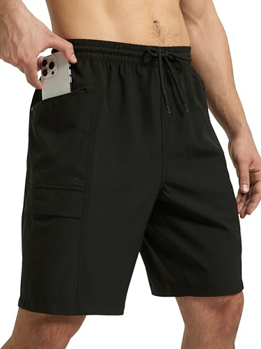 Arcweg Short de Bain Cargo Homme Short de Bain Homme avec Doublure Mesh Séchage Rapide Boardshorts avec 4 Poches Robuste pour Plage, Pêche & Aventures en Plein Air Noir XL