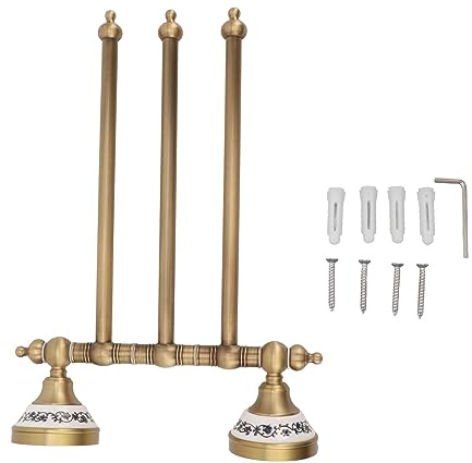 Barre de Serviette pivotante, Porte-Serviettes en Laiton Antique avec Design Rotatif, Cintre à Serviettes Mural pour Salle de Bain, Cuisine et hôtel, Support à Serviettes en Laiton (Trois tiges)