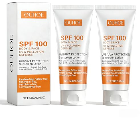2 Piezas Protector Solar Facial 100 SPF, Crema Solar 100 SPF | SPF100 Sunscreen, Impermeable, No Grasa, Fuerte Protección UV, Crema Solar Facial para Todo Tipo de Piel