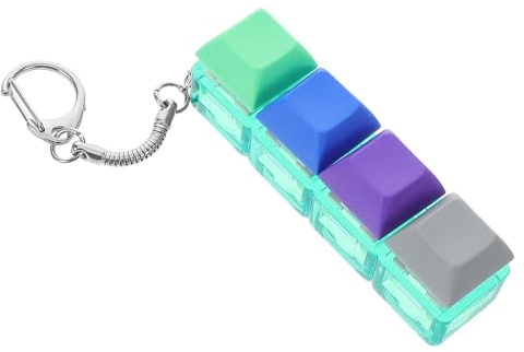 Mechanical Keyboard Keychain with 4-Button Cap and Click Sound Portable Sensory Fidget for Gaming and Commuting