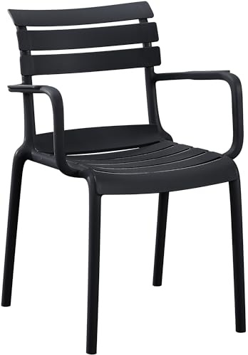 CLP Gartenstuhl stapelbar mit Armlehnen Joliya, Stapelstuhl Kunststoff wetterfest UV-beständig, Outdoorstuhl bis 150 kg belastbar - Farbe schwarz