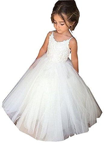 PLwedding Flower Girls Lace Tulle Ball Gowns First Communion Dresses Size 2 White