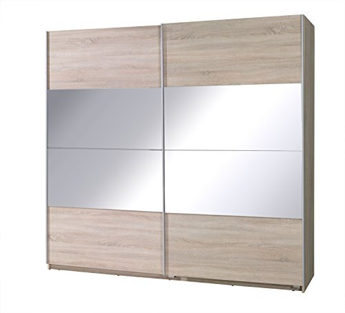 Kleiderschrank mit Spiegel Schrank Garderobe Zweitürenschrank Schwebetürenschrank Schwebetüren 2-Türig Corse II (Eiche Sonoma)