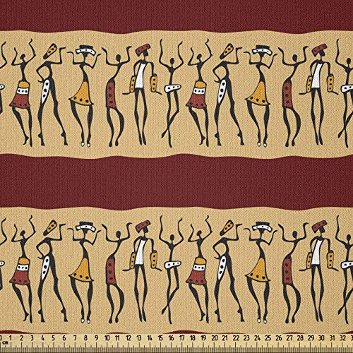 ABAKUHAUS afrikanische Frau Stoff als Meterware, Einheimische Kultur, Microfaser Multi Zweck Dekostoff für Kunsthandwerke, 3M (230x300cm), Schwarz Pfirsich Rubin