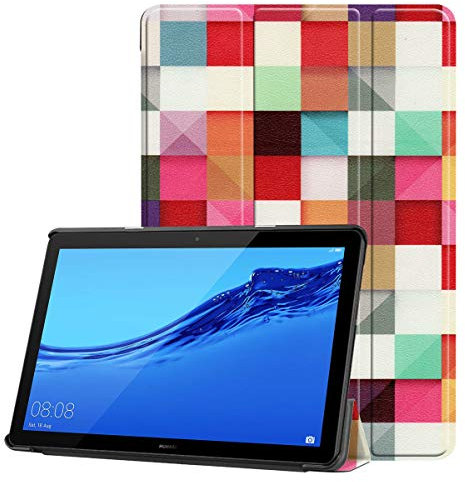 Saturcase - Custodia per Huawei MediaPad T5 da 10,1, in pelle PU, pieghevole, con supporto, custodia protettiva per tablet Huawei MediaPad T5 da 10,1 KN-5