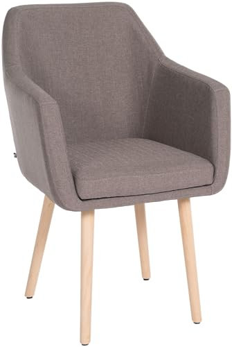CLP Esszimmerstuhl Utrecht Mit Stoffbezug I Polsterstuhl Mit Robustem Holzgestell I Retrostuhl Mit Bodenschonern I, Farbe:Taupe, Gestell Farbe:Natur