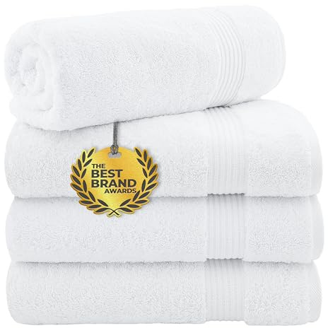 Cotton Paradise Bath Towels, 100% Turkish Cotton 27x54 inch 4 Piece Bath Towel Sets for Bathroom, Soft Absorbent Towels Clearance Bathroom Set, White Bath Towels