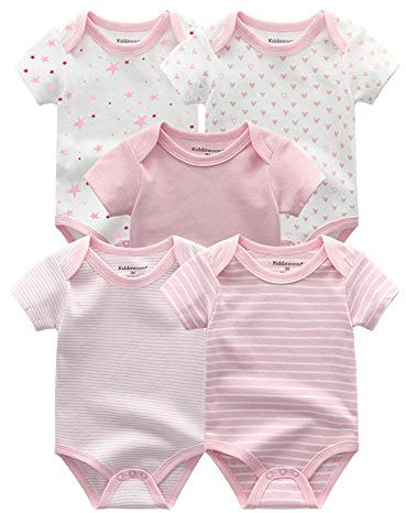 Kiddiezoom Baby Bodysuits 5-Pack, Short Sleeve Rompers Boys Girls Sleepsuit Summer Cotton Infant Onesie Clothes