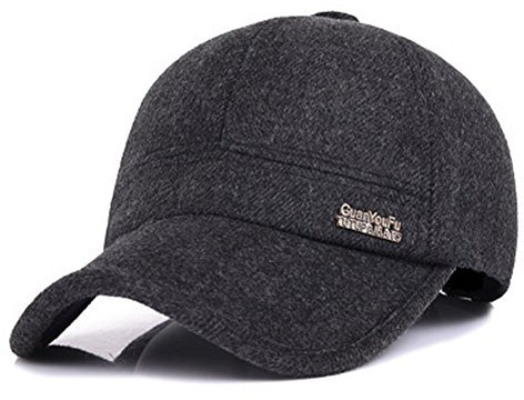 Herren Winter Warme Wolle Wolle Tweed Schirmmütze Baseball Cap Hut mit Falten Ohrenschützer Wärmer, X-Black, Einheitsgröße