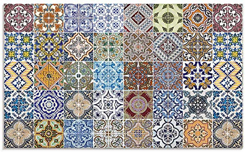 ARTLAND Spritzschutz Küchenrückwand Küche Herd Glas mit Motiv 100x60 cm Fliesenoptik Mosaik Orient Muster Fliesen Orientalisch Landhaus Bunt T9OM