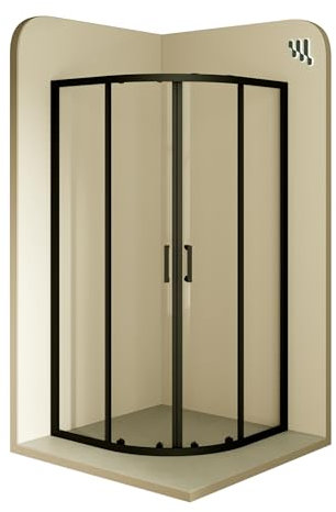 Duschkabine ELLA 80x80 cm Höhe: 190 cm mit Schiebetüren Eckduschkabine Viertelkreis aus Klarglas ESG mit schwarzen Aluminium Profile - Sicherheitsglas DK53