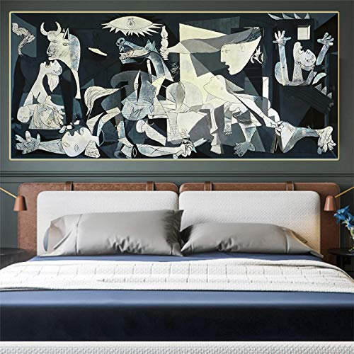 ZMFBHFBH Pablo Picasso (Guernica 1937) Leinwand Ölgemälde Kunstwerk Poster Bild Moderne Wanddekor Dekoration 60x120cm (24x47in) Mit Rahmen