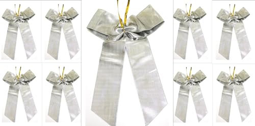 CaPiSo 12 Stück Schleifen 14x16 cm Geschenkschleife Weihnachtsbaum Schleife Weihnachten Glitzerschleife Lamee Weihnachtsdekoration Adventsgesteck (Lurex Silber Neu)