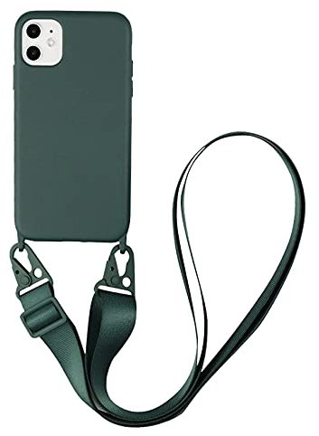 Emlivi Handykette Hülle kompatibel mit iPhone 11 Necklace Hülle mit Kordel Handyhülle Nylon Schultergurt zum Umhängen Silikon TPU Schutzhülle mit Stylische Band kompatibel mit iPhone 11, Grün