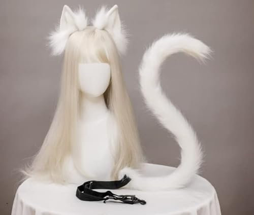 JIAHG Halloween Kostüme Plüsch Katzenohren katzenschwanz Cosplay Set katzenschwanz und Ohren Katzenohren Ohren Haarspange Headwear Damen Halloween Fasching Karneval Cosplay Frauen