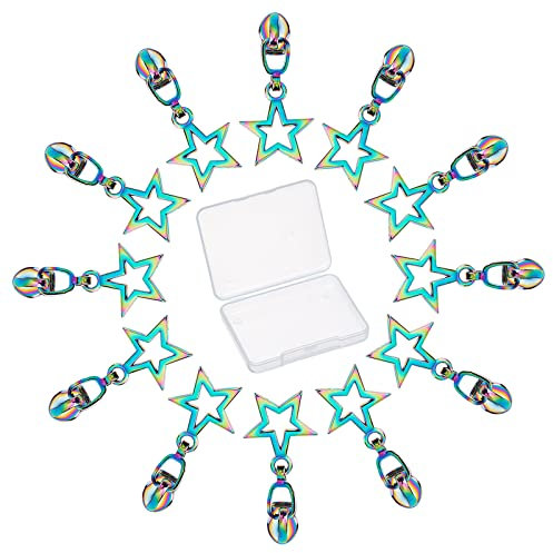 GORGECRAFT 1 Box 12 STÜCKE Regenbogen-Reißverschlüsse # 3 Sternschieber Auto-Lock-Reißverschluss Buntes Metall-Ersatz-Reparatur-Set Großzähne Reißverschlusskopf Für Schneider, Basteltaschen, Kleidung