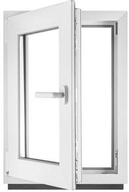 Fenster Kellerfenster Kunststofffenster Kunstoff weiß BxH 65 x 80 cm DIN Links - ALLE GRÖßEN - 2 fach Verglasung BxH 650 x 800 mm - Funktion Dreh-Kipp - BauPlaza