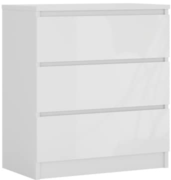 3E 3xE living.com Kommode mit 3 Schubladen, Farbe: Weiss Matt/Weiss Glanz, H: 79 cm, B: 70 cm, T: 39 cm