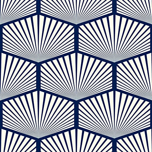 ReWallpaper 44.5cmx7m Peel and Stick Wallpaper Modern Blue Geometric Wallpaper Self Adhesive Vinyl Wallpaper for Living Room Bedroom Adults Bathroom Patterned Sticky Back Plastic Roll cupboards wrap