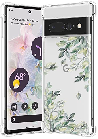 RALEAVO für Google Pixel 7 Pro Hülle Blumen Süß Stoßfest Weich Hülle, Blatt | RALEAVO für Google Pixel 7 Pro Handyhülle Blume Transparent Mädchen Muster, Stoßfest Schutz Hülle mit Wunderschöne Blumen