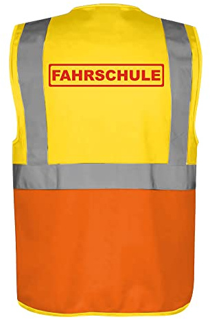Fassbender-Druck WARNWESTEN - Sicherheitsweste GELB mit Taschen und Reißverschluss nach EN ISO 20471 zertifiziert - Warn Weste für FAHRSCHULE - Unisex mit hochwertigem Reflektorstreifen