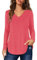 Florboom Womens Blouses V Neck Casual Shirts Long Sleeve Loose Tops, Pink 8 10