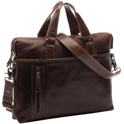 SID & VAIN große Laptoptasche mit abnehmbaren Schultergurt echt Leder - 15.4 Zoll Laptop Business-Tasche London - Umhängetasche Aktentasche extra Laptop-Hülle - Ledertasche Herren Damen braun
