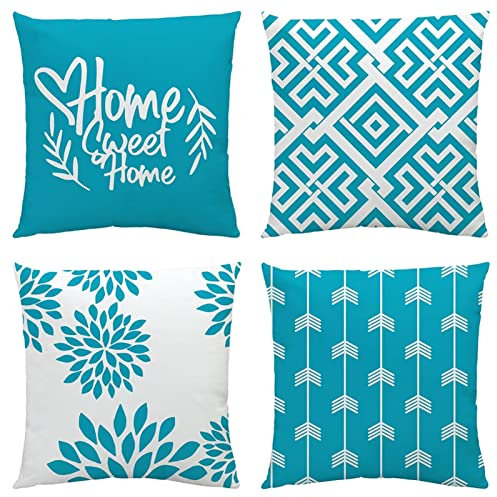 NIULAA Weich Kissenbezug 45x45 Türkis 4er Set,Deko Kissenbezüge Couchkissen Modern Kuschelig Dekokissen Kissenhülle Quadratisch Kissen Bezug Sofakissen Zierkissen Wohnzimmer Bett Draußen Balkon