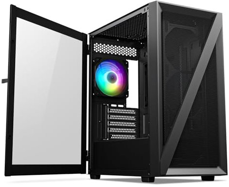 Vetroo M05 Black Compact Computer Case Micro ATX Mini ITX Type-C Ready Lucency 4mm Tempered Glass Mesh Panel Pre-Installed Rear 120mm Addressable RGB Fan 240mm Radiator Support
