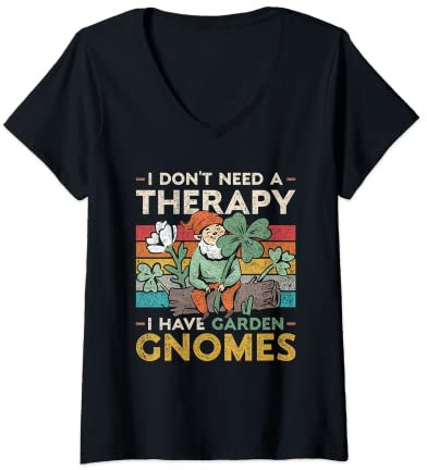 Damen Gartenzwerg Gartenzwergsammler Gartenzwerge T-Shirt mit V-Ausschnitt