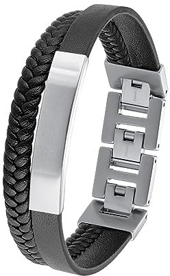 s.Oliver Armband Edelstahl Leder Herren Armschmuck, 18,5+1,5+1,5 cm, Schwarz, Kommt in Schmuck Geschenk Box, 2036861