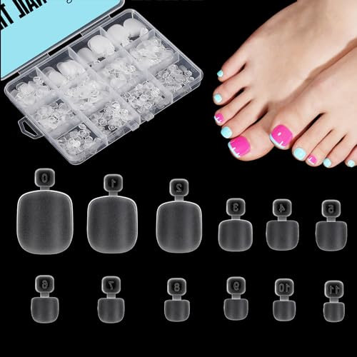 TOMICCA 120pcs Short False Toe nails, 12 Sizes Matte Acrylic Fake Toenail Tips Full Cover Artificial Toe Nails, 16mm Wide Big Toe Nails for Women Girls Nail Repair Nail Salon and Nail Art DIY